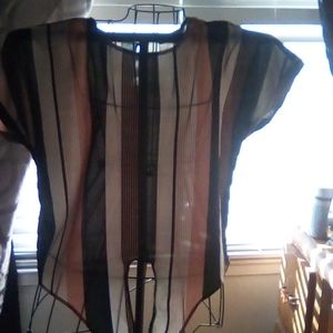 Beautiful short sleeve blouse tie I front small back out pin stripes brow,beige